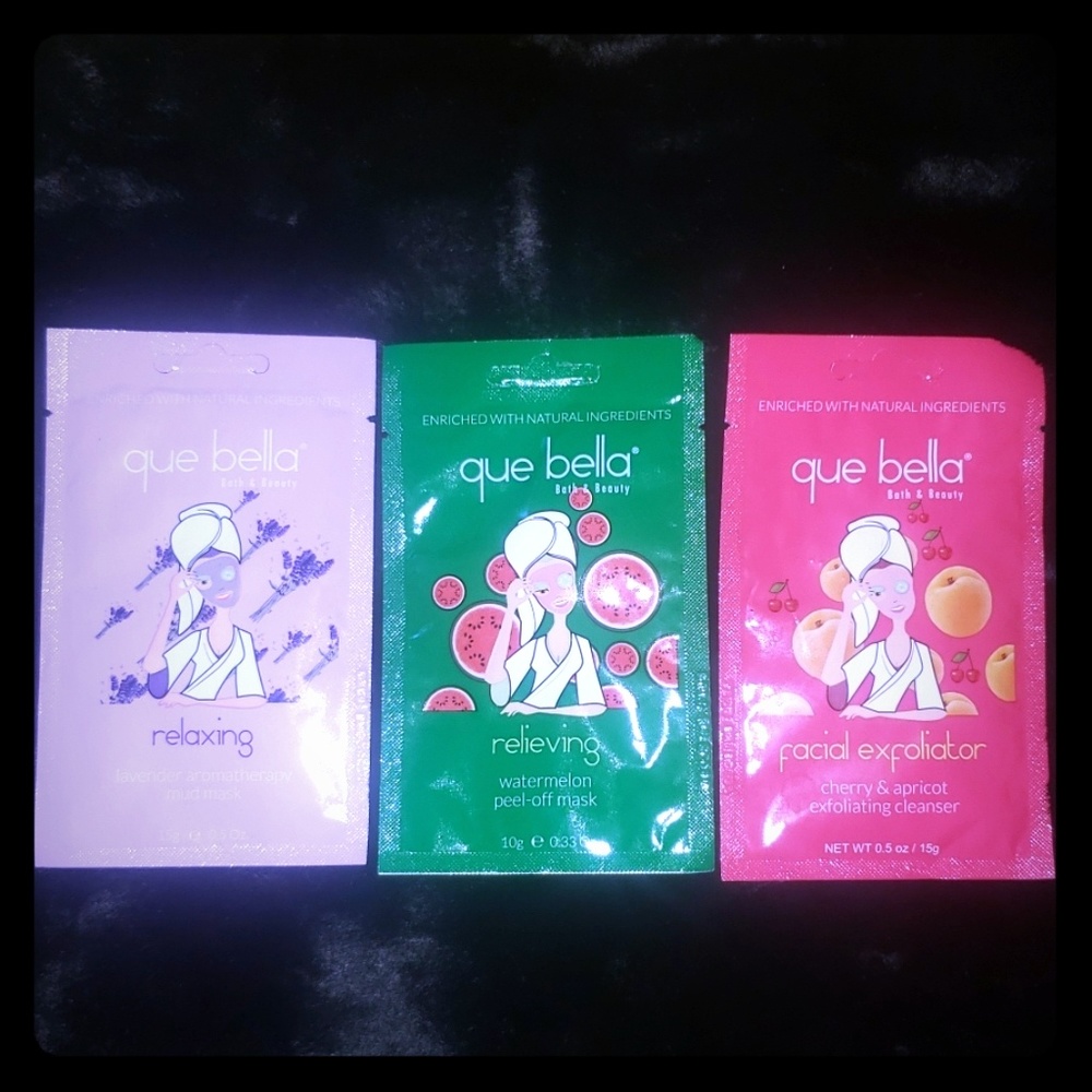 Que Bella masks and a cleanser